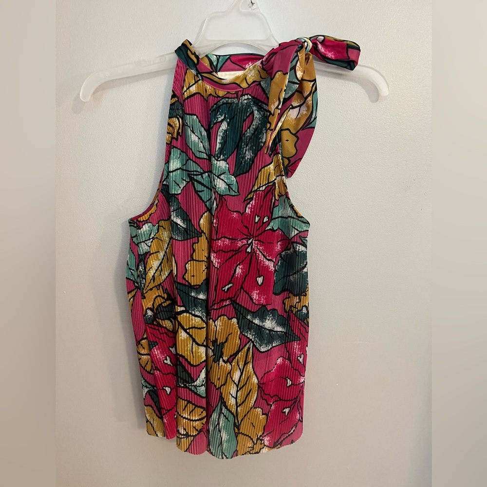 Maeve Anthropologie‎ Glocester Floral neck tie pleated Top Sz S - Picture 3 of 5